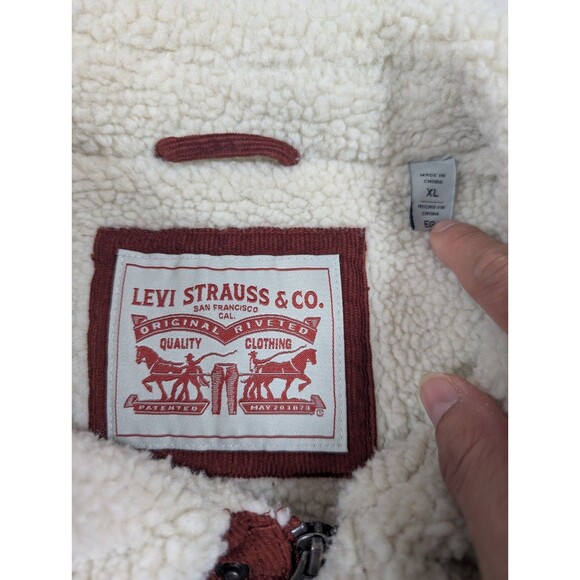 Levi’s Sherpa Lined Corduroy Trucker Men's Jacket Rust Orange Brown Size XL - Picture 4 of 8